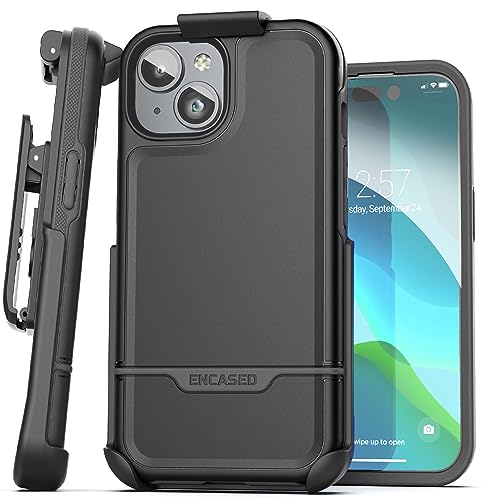 Encased Schutzhülle für iPhone 15, mit Holster-Clip, [Rebel-Serie], stoßfest, strapazierfähig, mit Handyhalterung, Schwarz von ENCASED