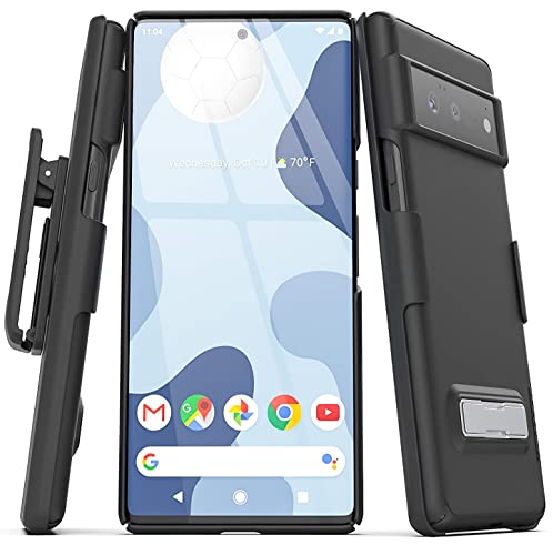 Encased Slimline Schutzhülle mit Gürtelclip für Google Pixel 6 (2021), ultradünne Hülle mit Holster, Schwarz von Encased