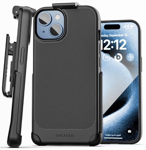 Encased Thin Armor Gürteltasche – Entworfen für iPhone 15 Hülle mit Handy-Holster-Clip – Mattschwarz von Encased