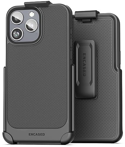 Encased Thin Armor Gürteltasche entworfen für iPhone 15 Pro Max Hülle mit Handy-Holsterclip (2023) – Schwarz von Encased