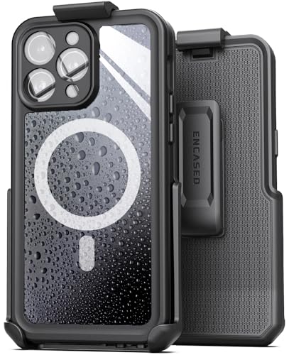 Encased Titan Designed for iPhone 15 Pro Max Waterproof Case with Belt Clip (Compatible with MagSafe) Full Body Protective Phone Case with Holster (Black) von ENCASED