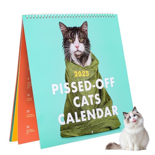 Lustiger Katzenkalender 2025, Verärgerter Katzen Kalender 2025 Desktop Dekoration, kreativer Wütender Katzen Wandkalender 2025, Geschenke Für Familie, Freunde, Katzenliebhaber von Encuryna