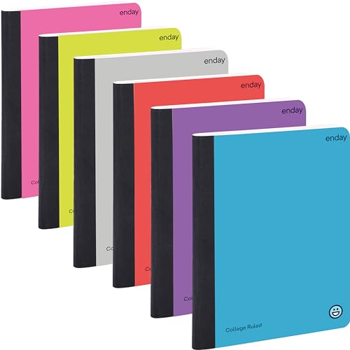 Enday Composition Notebooks College Ruled Paper, Hard Cover Composition Notebook, Premium Lined Composition Books, 100 Sheets Ruled Notebook, Pink, Purple, Green, Blue, Red, Grey, (6 Pack) von Enday
