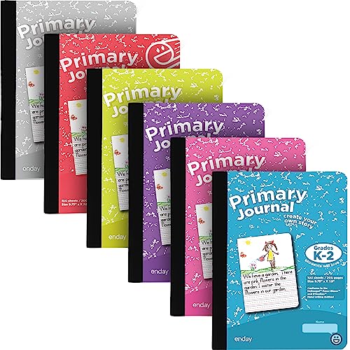 Enday Primary Journal Grades K-2, Primary Writing Journal, Half Page Rliniertes Primary Journal Komposition Notizbuch für Kinder, 100 Blatt Kinder-Notizbuch, in Rosa, Grün, Rot (6 Stück) von Enday
