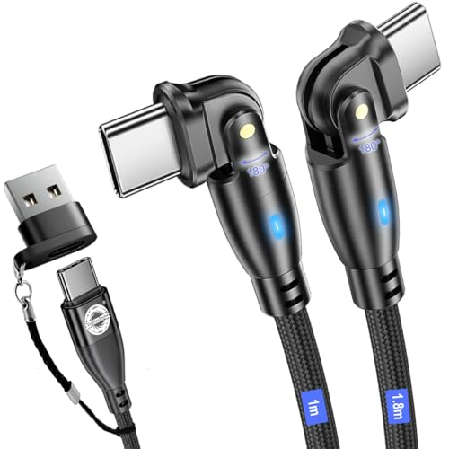 EndlesShine 180 Grad Drehung 100W USB C auf USB C Kabe [2-Pack 1+1.8m] 5A Typ C Schnellladekabel Kabel für MacBook Pro, Phone15/15Pro/15Plus/15ProMax, Pad Pro 2020, Samsung Galaxy S24 Ultra(Schwarz) von EndlesShine