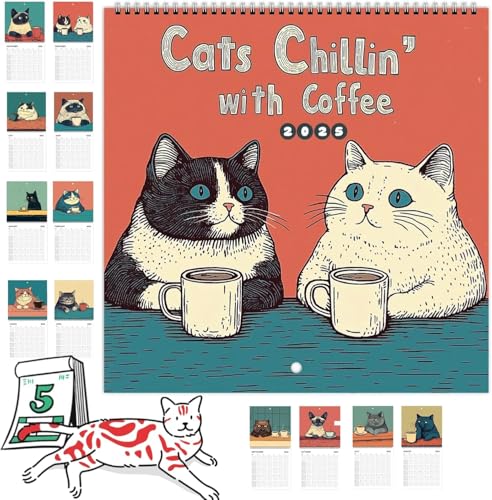 2025 Katzenkalender – Cats Chillin' With Coffee, 21,6 x 21,6 cm, Wandkalender 2025, Spiralbindung, 12 monatliche Kaffeekatzen 2025, Planer 2025 Katzenkalender – Cats Chillin' With Coffee, 21,6 x 21,6 cm, Wandkalender 2025, Spiralbindung, 12 monatliche Kaffeekatzen 2025, Planer von Endyniner