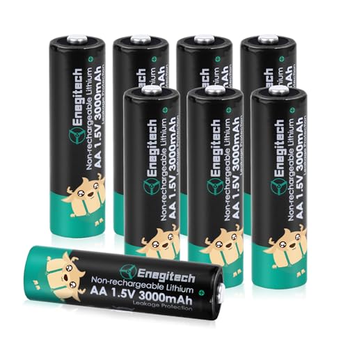 Enegitech Lithium Batterie AA, 1,5V 3000mAh FR6 Einwegbatterien für Smart Lock, Kohlenmonoxid Melder, Wetterstation Funk mit Außensensor (AA 8 Stück) von Enegitech