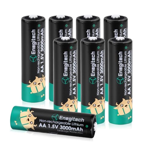 Enegitech AA Lithium Batterie 3000mAh 1.5V Double A langlebige auslaufsichere Batterien für Taschenlampen Fernbedienung Funkmaus Wetterstation Blink Kamera 8 Stück von Enegitech