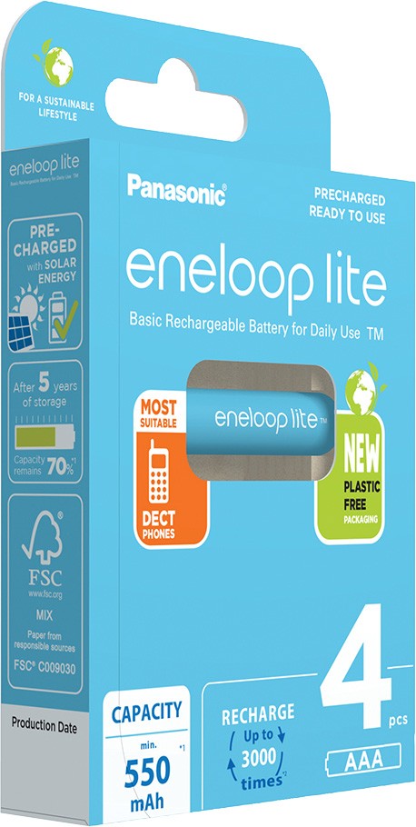 Eneloop Akku NiMH, Micro, AAA, HR03, 1.2V/550mAh Lite, Pre-charged, Retail-Blister (4-Pack) von Eneloop