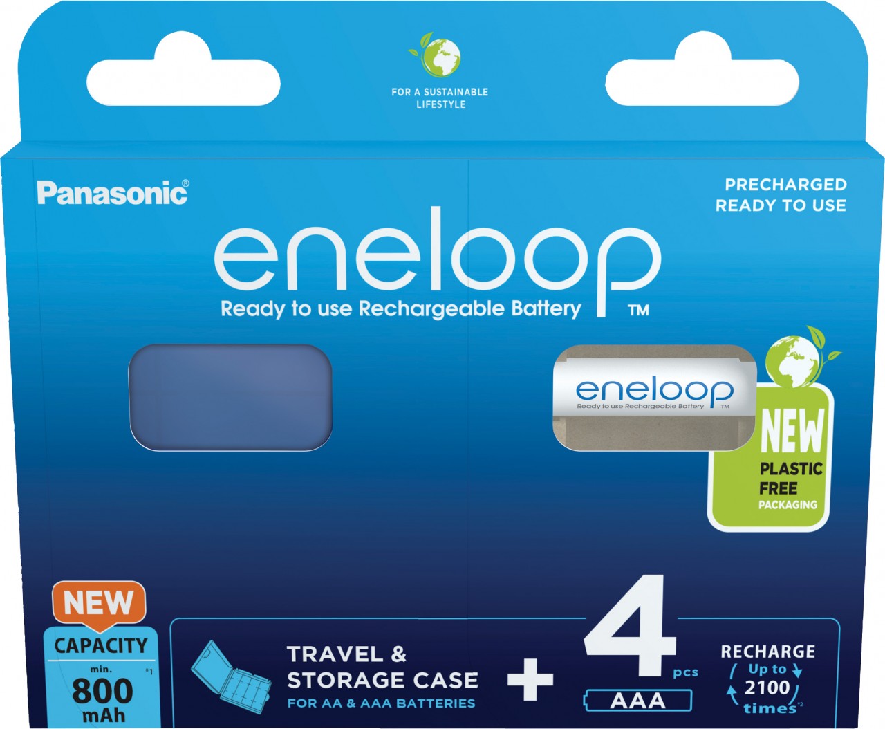 Eneloop Akku NiMH, Micro, AAA, HR03, 1.2V/800mAh Pre-charged, inkl. Akkubox, Retail-Blister (4-Pack) von Eneloop