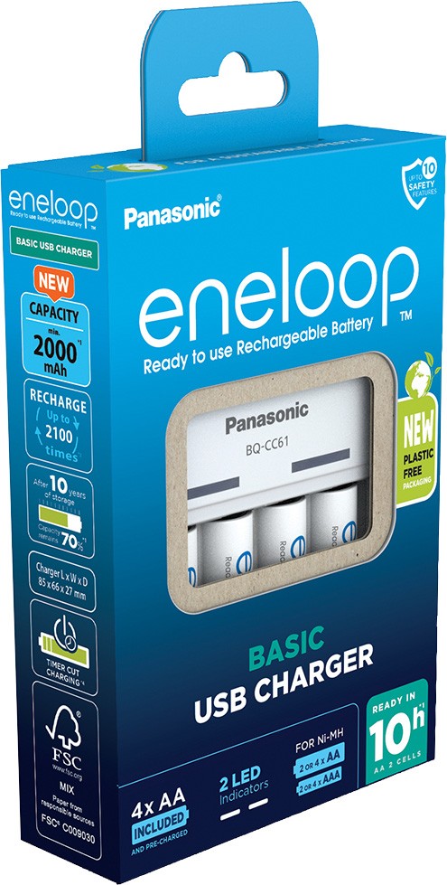 Eneloop Akku NiMH, Universal Ladegerät, Basic USB Charger inkl. Akkus, 4x Mignon, AA, 2000mAh, Retail-Box Eneloop Akku NiMH, Universal Ladegerät, Basic USB Charger inkl. Akkus, 4x Mignon, AA, 2000mAh, Retail-Box von Eneloop