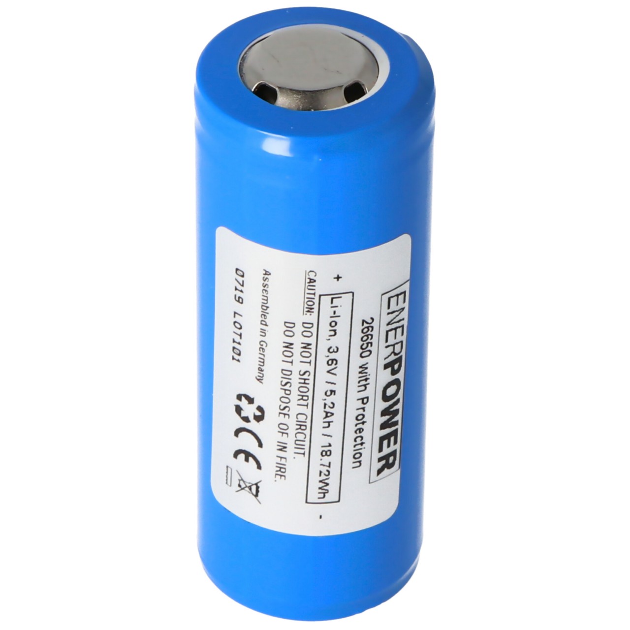 Enerpower 26650 Li-Ion-Akku 5200mAh 3,6V - 3,7V Pluspol erhöht PCB geschützt, 26,5x70mm Enerpower 26650 Li-Ion-Akku 5200mAh 3,6V - 3,7V Pluspol erhöht PCB geschützt, 26,5x70mm von EnerPower