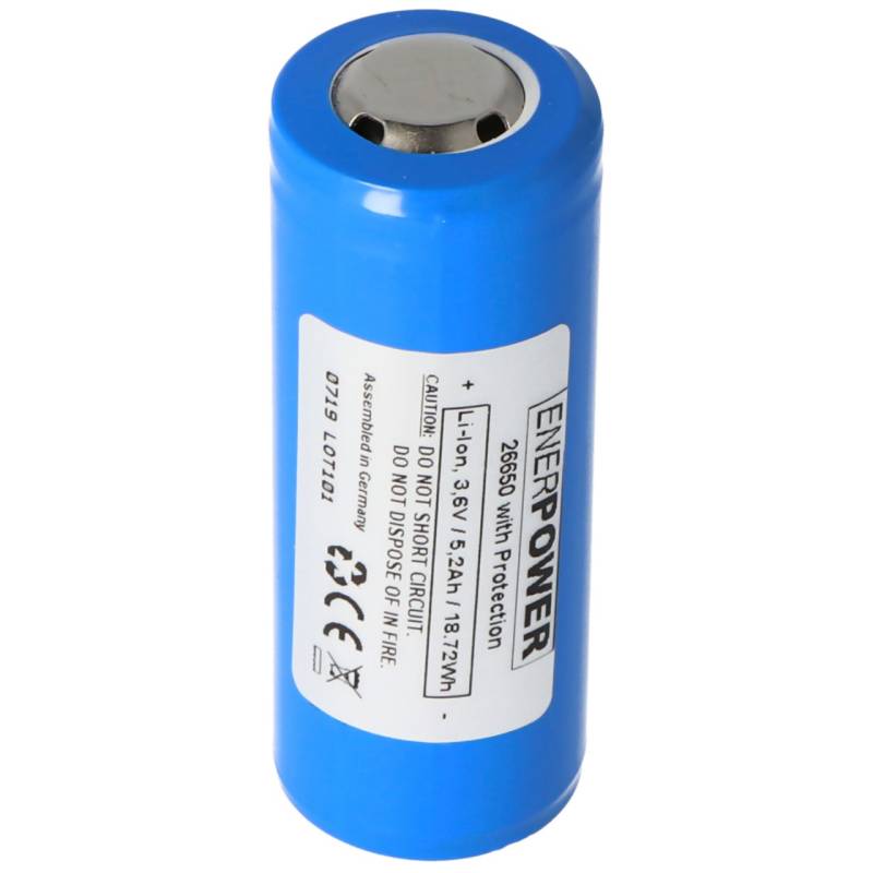 Enerpower 26650 Li-Ion-Akku 5200mAh 3,6V - 3,7V Pluspol erhöht PCB geschützt, 26,5x70mm von EnerPower
