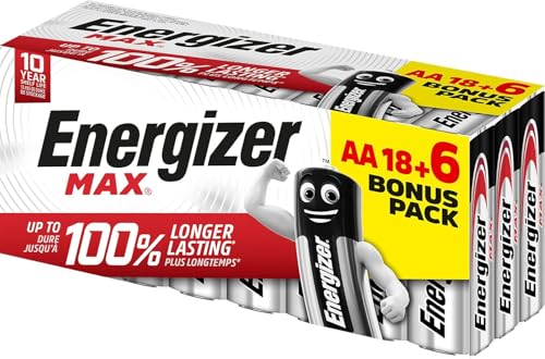 Energizer - Max, Packung mit 18+6 AA-Batterien, Lange Lebensdauer für den täglichen Gebrauch, ohne Sulfatierung und mit Einer Lebensdauer von 10 Jahren. von Energizer Max
