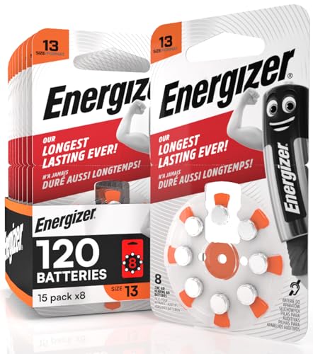 120 Energizer Akustikbatterien für Hörgeräte Kopfhörer Größe 13 orange ohne Quecksilber - 15 Packungen mit 8 Batterien von Energizer