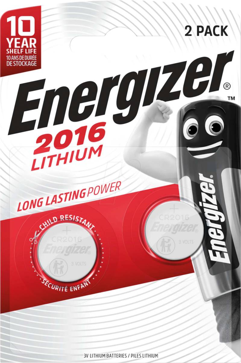 EN 2X2016 - Lithium-Knopfzelle, 3 V, 100 mAh, 20x1,6 mm 2er-Pack von Energizer