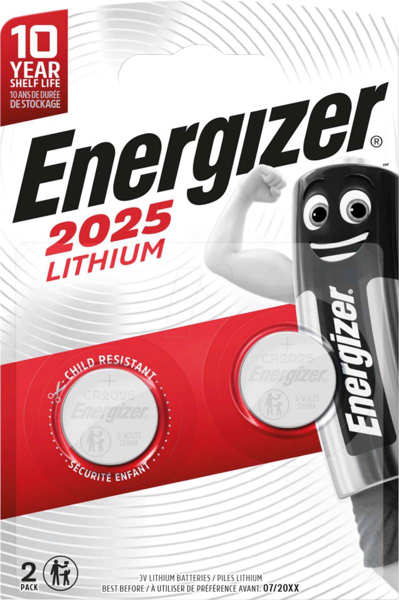 EN 2X2025 - Lithium-Knopfzelle, 3 V, 163 mAh, 20x2,5 mm 2er-Pack von Energizer