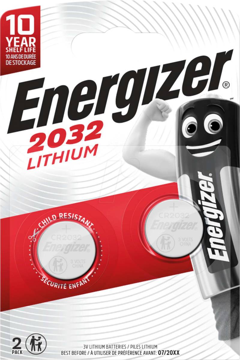 EN 2X2032 - Lithium-Knopfzelle, 3 V, 240 mAh, 20x3,2 mm 2er-Pack von Energizer
