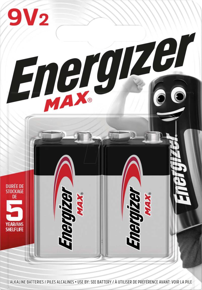 EN MAX 9V2 - MAX, Alkaline-Batterie, 9V, 2er-Pack von Energizer