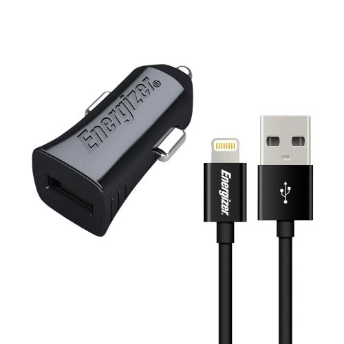 Energizer DCA1ACLB3 Kfz-Ladegerät mit Lightning-Kabel, 1 USB, 1 A, Zigarettenanzünder, schnelles Laden und Synchronisieren, Schwarz von Energizer