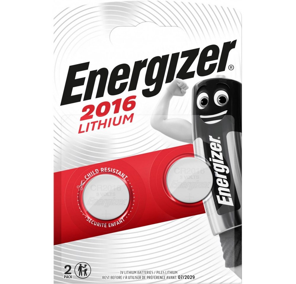 Energizer Energizer CR2016 Knopfzelle 2er Blister Batterie, (3 V V), Lang anhaltende Energie, 10 Jahre Haltbarkeit von Energizer