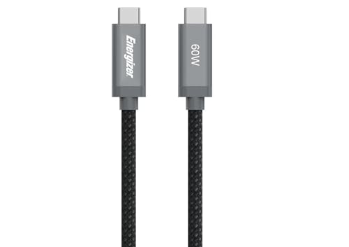 Energizer - Kabel USB-C auf USB-C – PD Schnellladung 60 W – Typ C Nylon geflochten kompatibel mit iPhone 15 Plus Galaxy S23 Ultra Plus S22 (2 m) – Schwarz von Energizer