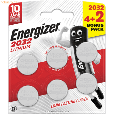 Energizer Knopfzelle 2032 E303945700 Lithium 4+2 Stück von Energizer