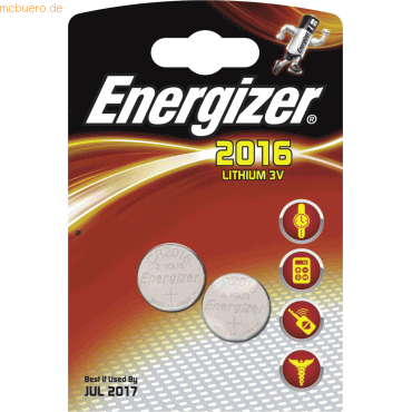 Energizer Knopfzellen CR2016 Lithium VE=2 Stück von Energizer