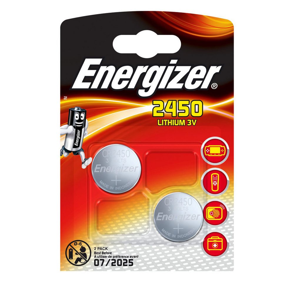 Energizer Lithium Konpfzelle CR2450, 3V, 560 mAh 2er Blister Knopfzelle von Energizer