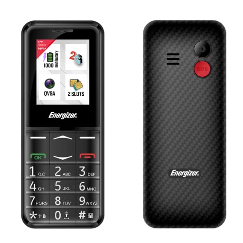 Energizer - Mobiltelefon mit physischer Tastatur für Senioren, entsperrt – E4-2G – SOS-Taste – Akku 1000 mAh – Dual SIM (Mini SIM) – FM Radio – Taschenlampe – Schwarz von Energizer