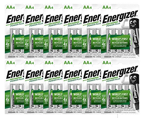 Energizer Power Plus AA-Batterien, wiederaufladbar, silberfarben, 12 Blisterpackungen à 4 Batterien (insgesamt 48 Batterien) von Energizer