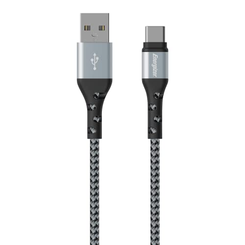 Energizer USB-A/USB-C Kabel, verstärkt, 2 m, Schwarz/silberfarben geflochten von Energizer