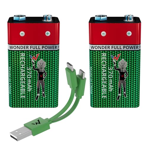 W Onder Full Energy – Batterien 9 V / 6LR61 – wiederaufladbar über USB-C – USB-Kabel enthalten – Lange Lebensdauer – 9 V, 3600 mWh, 370 mAh – 2 Batterien W Onder Full Energy – Batterien 9 V / 6LR61 – wiederaufladbar über USB-C – USB-Kabel enthalten – Lange Lebensdauer – 9 V, 3600 mWh, 370 mAh – 2 Batterien von W