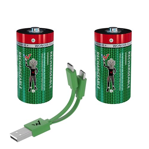 Wonder Full Energy – Batterien C/LR14 – wiederaufladbar über USB-C – USB-C-Kabel enthalten – Lange Lebensdauer – 1,5 V, 3500 mWh, 2100 mAh – 2 Batterien von W