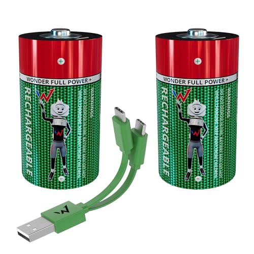 W Onder Full Energy – Batterien D/LR20 – wiederaufladbar über USB-C – USB-C-Kabel enthalten – Lange Lebensdauer – 1,5 V, 6000 mWh, 3600 mAh – 2 Batterien W Onder Full Energy – Batterien D/LR20 – wiederaufladbar über USB-C – USB-C-Kabel enthalten – Lange Lebensdauer – 1,5 V, 6000 mWh, 3600 mAh – 2 Batterien von W