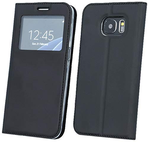 Energmix Flip-Cover Smart Look Tasche Hülle für das Huawei Y7 2019 mit Sichtfenster in Schwarz Wallet Book-Style Case von Energmix