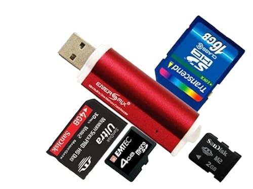 Micro SD SDHC Speicherkarten Lesegerät/Kartenleser USB 1.0/2.0/3.0 bis 32 GB in Rot von Energmix