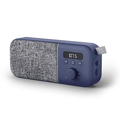 Energy Sistem Fabric Box Radio Navy (FM UKW Radio tragbar, 1200 mAh Akku, 8 Stunden Laufzeit, 3 W, PLL Tuner, Kopfhörer-Anschluss, digitaler Bildschirm, Audio-Out) Blau von Energy Sistem