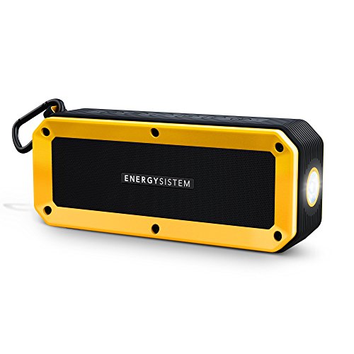 Energy Sistem Outdoor Box Bike (Bluetooth, Freisprechfunktion, 10 W, MicroSD, FM Radio, Audio-In, spritzwassergeschützt und schlagfest, Taschenlampe, Zubehör)- Gelb von Energy Sistem