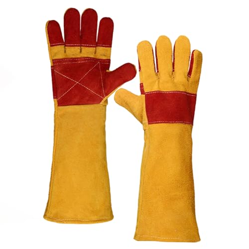 Enigmaire Bissfeste Handschuhe,SchweißErhandschuhe,Mehrzweck Lederhandschuhe Bissfeste Handschuhe FüR Den Umgang Mit Tieren Hitze- FeuerbestäNdig Kratzfeste FüR SchweißEn,Grill,Hund,Katze von Enigmaire