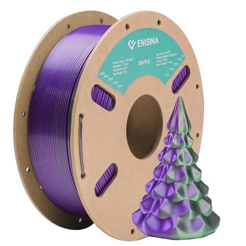 Silk PLA Filament 1.75mm, ENISINA Seidig Glänzendes 3D Drucker Filament PLA, Maßgenauigkeit +/- 0.03mm，1kg / 2.20lb (Amethyst & Grün) von Enisina