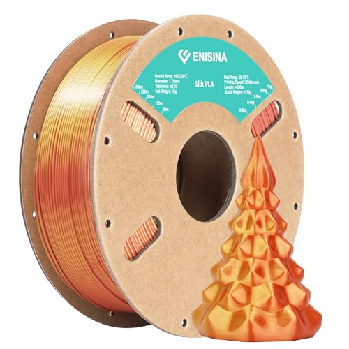 Silk PLA Filament 1.75mm, ENISINA Seidig Glänzendes 3D Drucker Filament PLA, Maßgenauigkeit +/- 0.03mm，1kg / 2.20lb (Gold & Kupfer) von Enisina