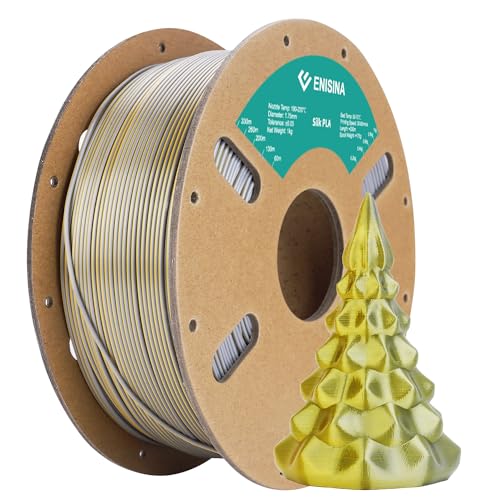Silk PLA Filament 1.75mm, ENISINA Seidig Glänzendes 3D Drucker Filament PLA, Maßgenauigkeit +/- 0.03mm，1kg / 2.20lb (Gold & Silber) von Enisina