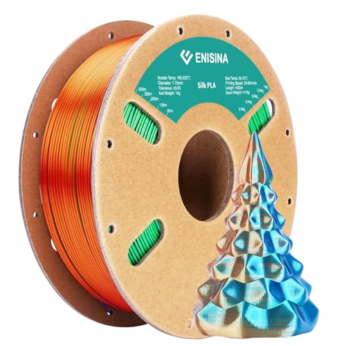 Silk PLA Filament 1.75mm, ENISINA Seidig Glänzendes 3D Drucker Filament PLA, Maßgenauigkeit +/- 0.03mm，1kg / 2.20lb (Orange & Blau & Grün) von Enisina