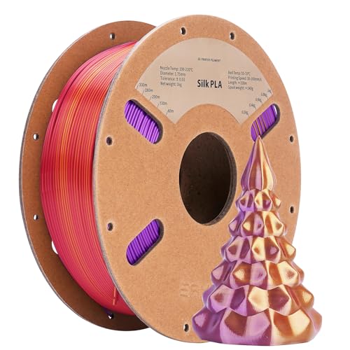 Silk PLA Filament 1.75mm, ENISINA Seidig Glänzendes 3D Drucker Filament PLA, Maßgenauigkeit +/- 0.03mm，1kg / 2.20lb (Rot & Lila & Gold) von Enisina