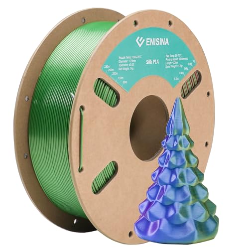 Silk PLA Filament 1.75mm, ENISINA Seidig Glänzendes 3D Drucker Filament PLA, Maßgenauigkeit +/- 0.03mm，1kg / 2.20lb (Rot & Violett & Grün) von Enisina