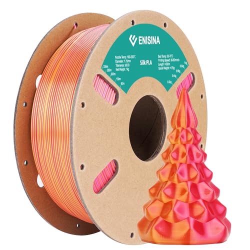 Silk PLA Filament 1.75mm, ENISINA Seidig Glänzendes 3D Drucker Filament PLA, Maßgenauigkeit +/- 0.03mm，1kg / 2.20lb (Rotes & Gold) von Enisina