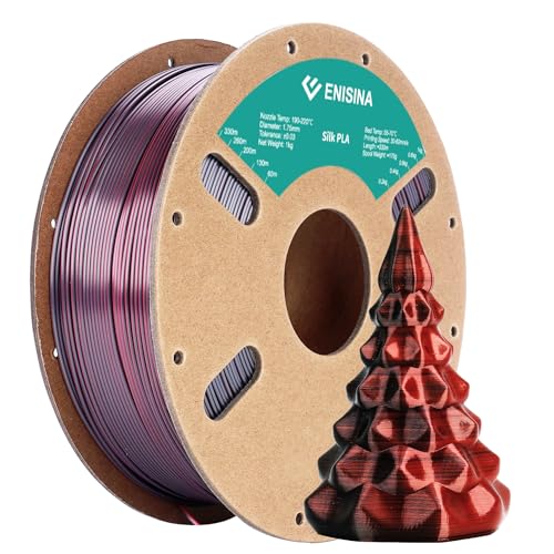 Silk PLA Filament 1.75mm, ENISINA Seidig Glänzendes 3D Drucker Filament PLA, Maßgenauigkeit +/- 0.03mm，1kg / 2.20lb (Schwarz & Rot) von Enisina