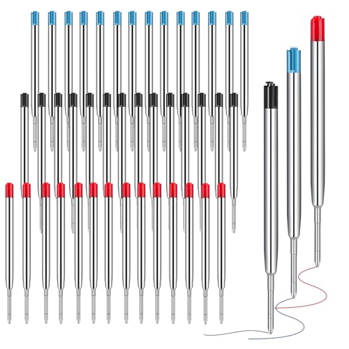 EnixwH 45 Stück Kugelschreiberminen G2 Format, Metall Kugelschreiber Ersatzminen 1.0mm Strichstärke, Einziehbaren Stiftmine, Großraumminen Kugelschreiber, für Büro, Geschäft, (Schwarz, Blau, Rot) von EnixwH