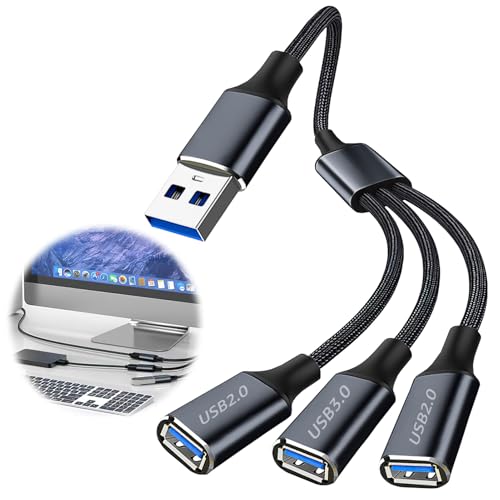 USB-Splitter, 3 Anschlüsse, 1 in 3 Ausgänge, Stecker auf Buchse, Adapter, 1 x USB 3.0, 2 x USB 2.0 Verlängerungskabel, Hub für Multifunktions-Ladekabel, Datenübertragung, Laptop, PC, Mac, PS4, PS5, TV USB-Splitter, 3 Anschlüsse, 1 in 3 Ausgänge, Stecker auf Buchse, Adapter, 1 x USB 3.0, 2 x USB 2.0 Verlängerungskabel, Hub für Multifunktions-Ladekabel, Datenübertragung, Laptop, PC, Mac, PS4, PS5, TV von Enjiror